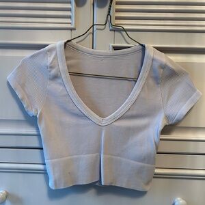 Nikibiki Light Purple Ribbed V-Neck Crop Top